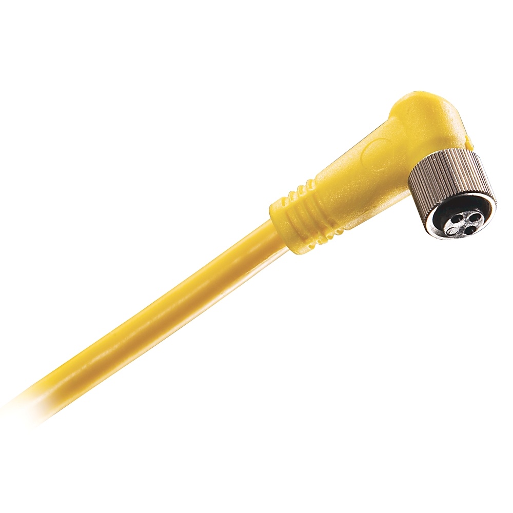 Allen-Bradley 889P-R3AB-2 3-pin Pico (M8) quick-disconnect cordset with right-angle connector, 2-meter cable length. Designed for sensor and device co