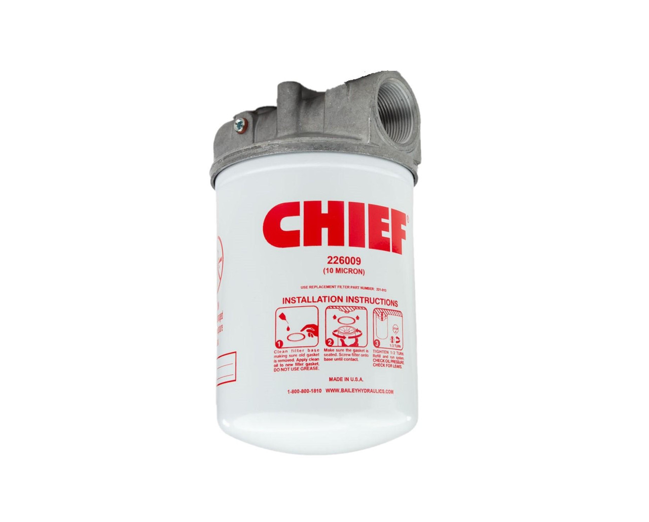 Bailey Hydraulics Spin-on Hydraulic Filter: 10 Micron, 200 PSI, 70 GPM, w/Indicator Ports