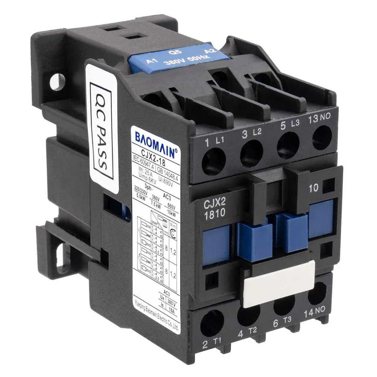 Baomain AC Contactor CJX2-1810 24V/110V/220V/380V 50/60Hz Coil Normally Open 3 Pole 18A 24V CI-KZ0Q-0VYX