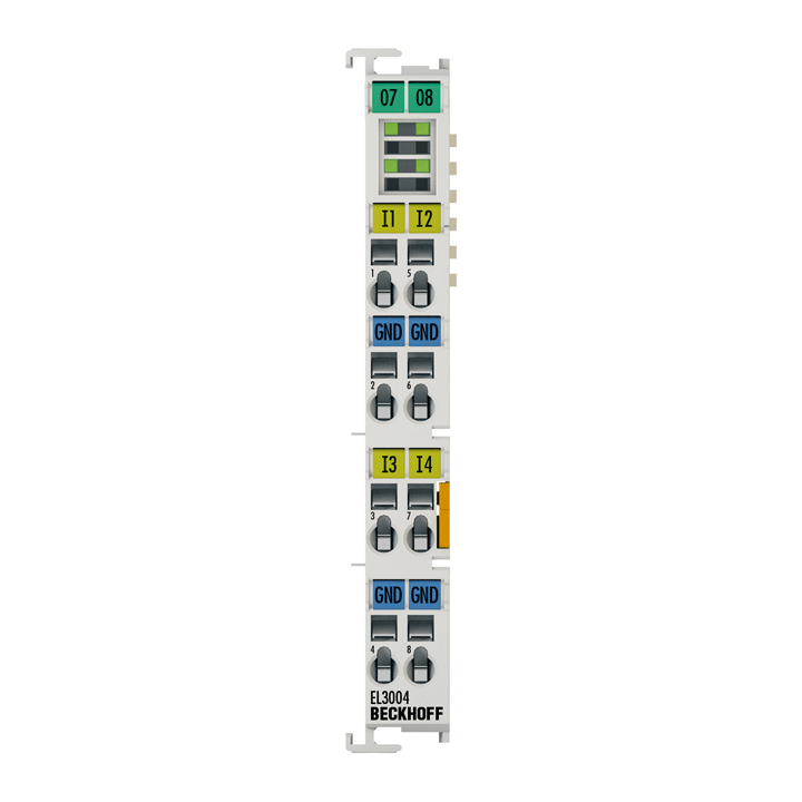 Beckhoff EtherCAT Terminal, 4-channel analog input, voltage, ±10 V, 12 bit, single-ended EL3004