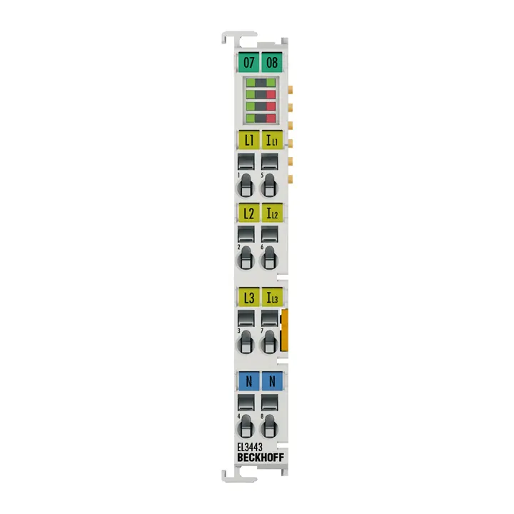Beckhoff EtherCAT Terminal, 3-channel analog input, power measurement, 480 V AC/DC, 1 A, 24 bit EL3443