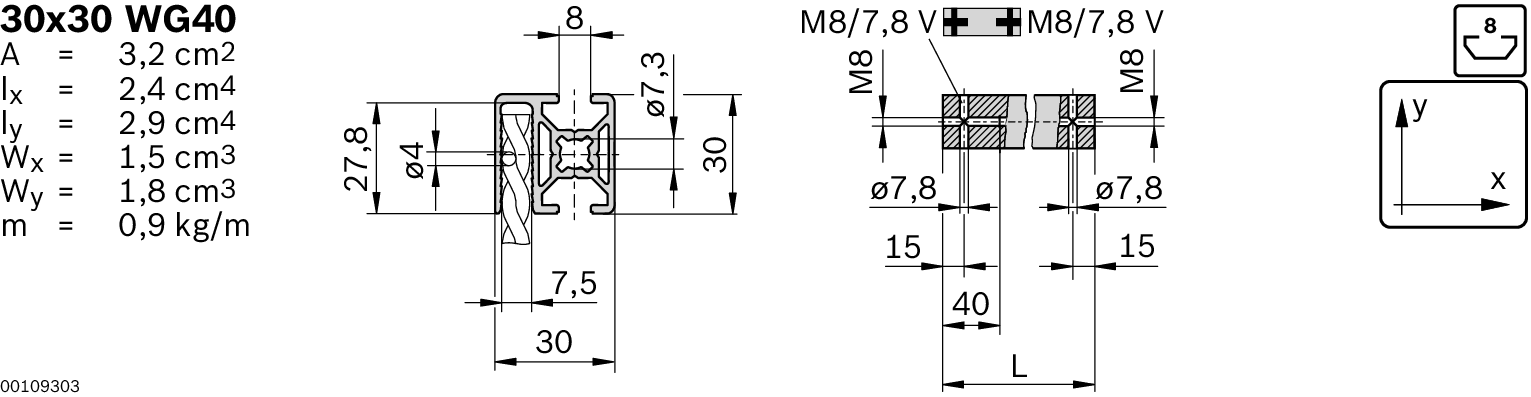 Bosch Rexroth FRAME PROFILE 30X30 WG40 L=6170