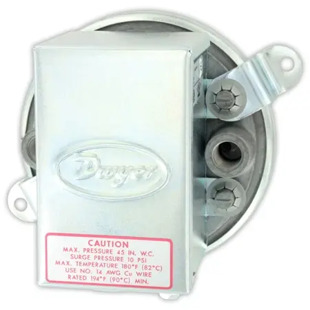Dwyer Instruments Differential pressure switch, SPDT, range .4 - 1.6" w.c. with threaded back connections.