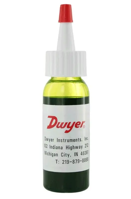 Dwyer Instruments 1 oz dispenser bottle fluorescein green color concentrate.