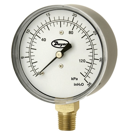 Low pressure gage, range -25-0" w.c. (-6-0 kPa).