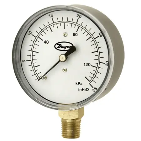 Dwyer Instruments Dwyer Low pressure gage, range -80-0" w.c. (-20-0 kPa).