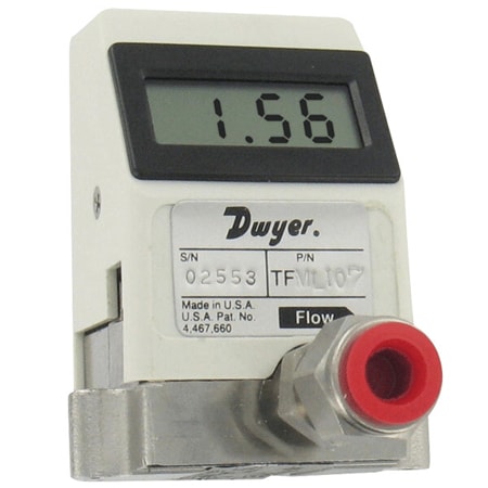 Liquid turbine flow meter, range .79 to 7.9 GPH (0.05 to 0.5 LPM), 1/4" OD connection.