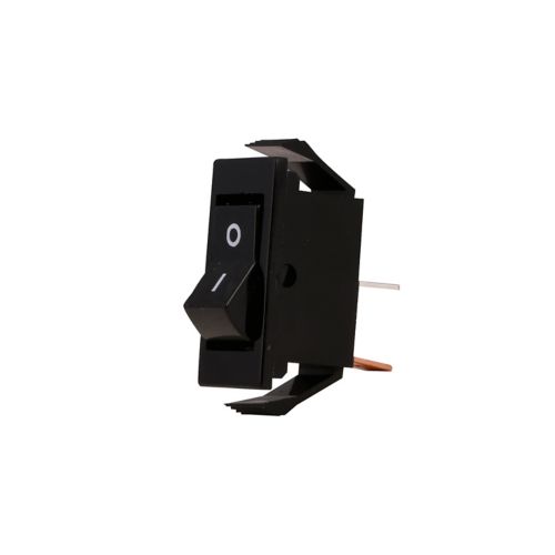 Eaton 1600H11E014 Midsize AC rated High Inrush Rocker, Circuit code: 1, CP: ON-NONE-OFF, Non-illuminated, 1-P, 1-T, 22A at 125 Vac, 16A at 250 Vac, 6A at 125 Vac, 10A at 14VT, ENEC: 16(4)A at 250V, 1 hp at 125-250 Vac, 0.250-inch spade term, Black rocker