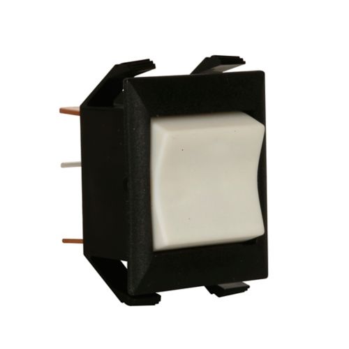 Eaton 250612E Midsize AC Rated Rocker, Circuit code: 17, CP: MOM ON-OFF-MOM ON, Two-pole, Double-throw, 15A at 125 Vac, 10A at 250 Vac, 10A at 28 Vdc, 8A at 14VT, ENEC: 10(2)A at 250V, 0.250-inch spade terminal, Black frame, White rocker