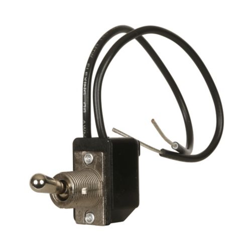 Eaton 8391K108 AC/DC Rated Toggle Switch, Circuit code: A, 0.469-inch bushing, Circuit position: ON-NONE-OFF, 0.5-inch lever, Single-pole, Single-throw, 6A at 125 Vac/dc, 3A at 250 Vdc, Wire leads