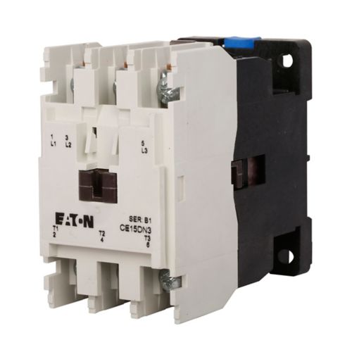 Eaton CE15DN3C3B Freedom Series IEC Contactor, D-frame, 440/480V coil, 50/60 Hz, Non-reversing, No overload relay, 18A, Three-pole, Steel mounting plate