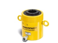 Enerpac RCH-1003 100 ton hollow plunger single-acting hydraulic cylinder with 3.13 in stroke, rated for 10,000 psi (700 bar). Center-hole design accom