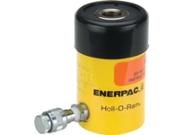 Enerpac RCH-123 hollow plunger single-acting hydraulic cylinder with 12 ton capacity and 10,000 psi operating pressure. Spring-return design with cent