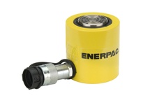 Enerpac RCS-201 low-height single-acting hydraulic cylinder delivers 20 ton capacity at 10,000 psi operating pressure. Compact pancake-style design wi