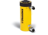 Enerpac RRH-307 hollow plunger double-acting hydraulic cylinder delivers 30 ton capacity at 10,000 psi. The center-hole design accommodates tie-rods o