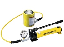 Enerpac SCL-101H hydraulic tool set includes an RCS101 single-acting cylinder and P392 two-speed hand pump. The cylinder provides 10 ton capacity at 1