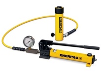 Enerpac SCR-1010H hydraulic tool set includes an RC1010 single-acting cylinder and a P392 two-speed hand pump. The 10 ton capacity cylinder operates a