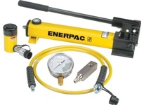 Enerpac SCR-102H hydraulic tool set combines an RC102 single-acting cylinder with a P392 two-speed hand pump. The 10-ton cylinder operates at 10,000 p