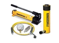 Enerpac SCR-252H hydraulic tool set includes an RC252 single-acting cylinder and P392 two-speed hand pump. The 25 ton cylinder provides a 6 in stroke