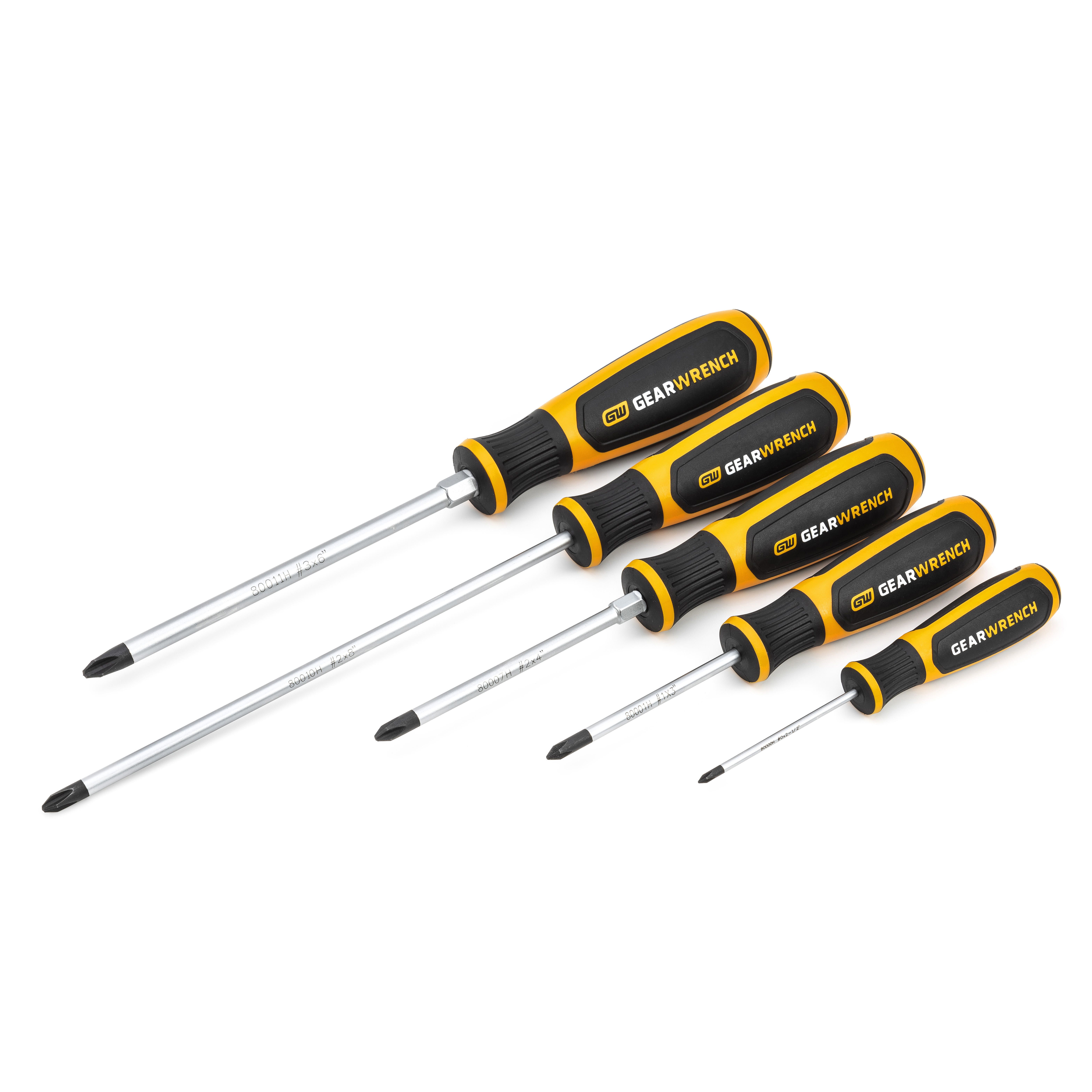 GEARWRENCH 5 Piece Phillips® Dual Material Screwdriver Set
