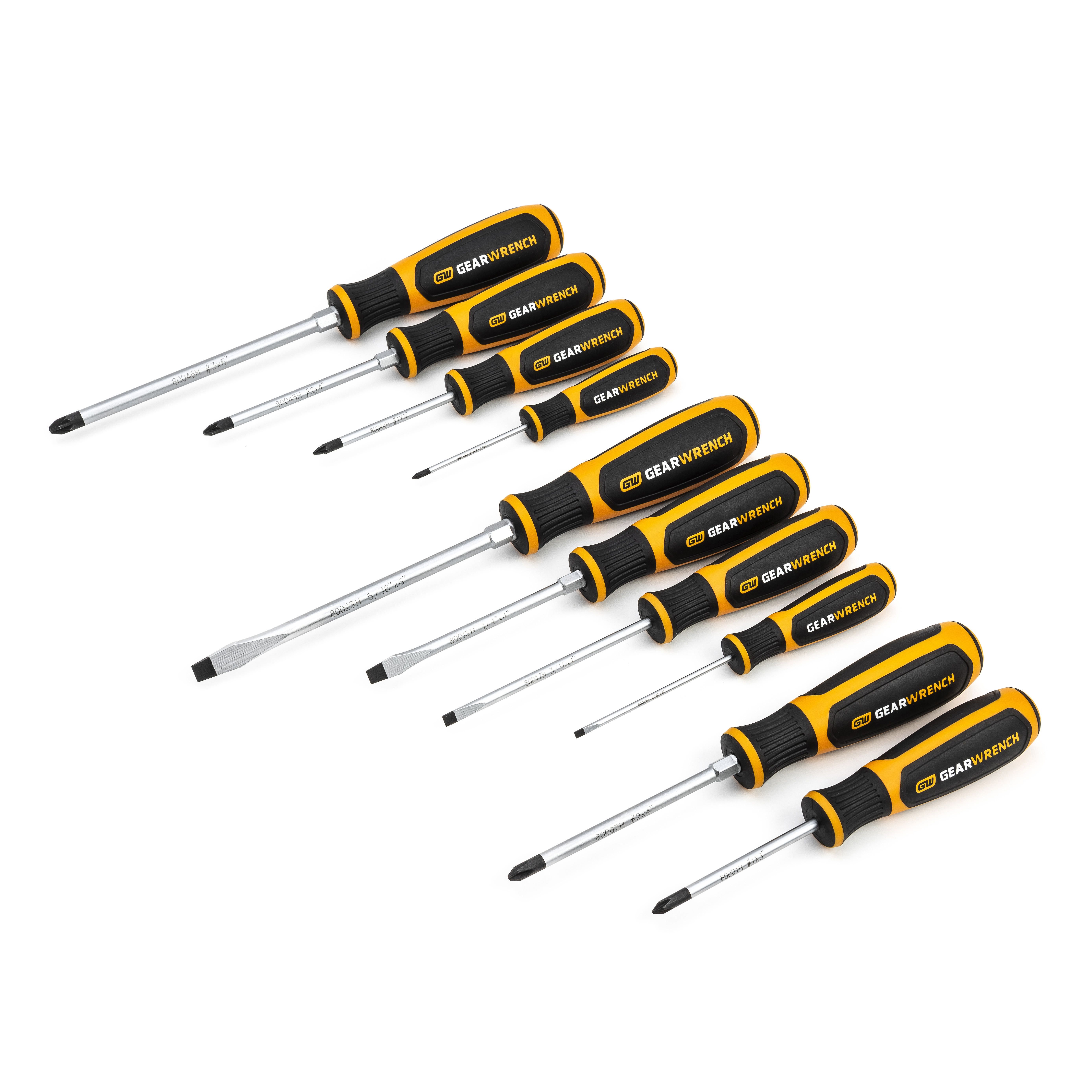 GEARWRENCH 10 Piece Phillips®/Slotted/Pozidriv® Dual Material Screwdriver Set