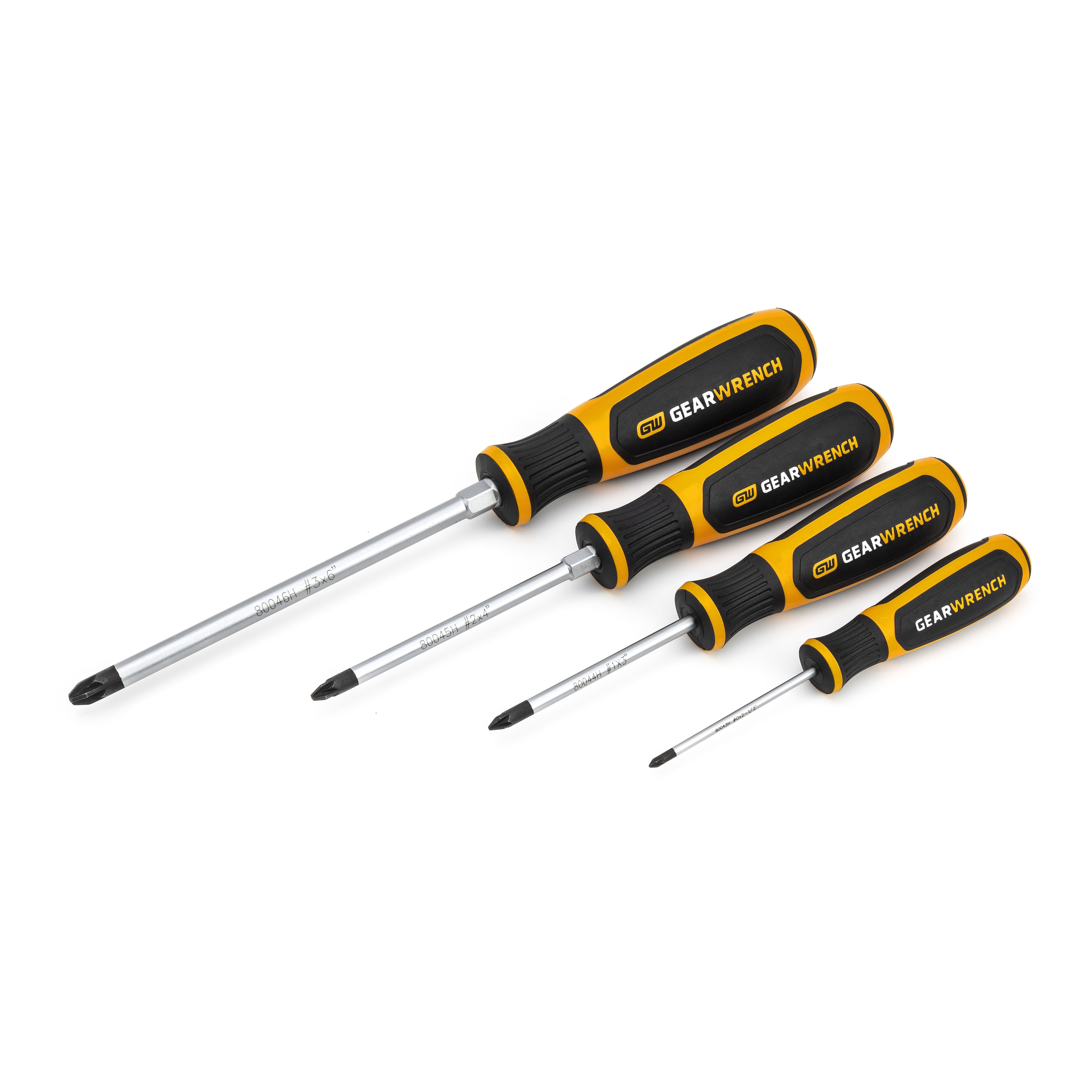 GEARWRENCH 4 Piece Pozidriv® Dual Material Screwdriver Set