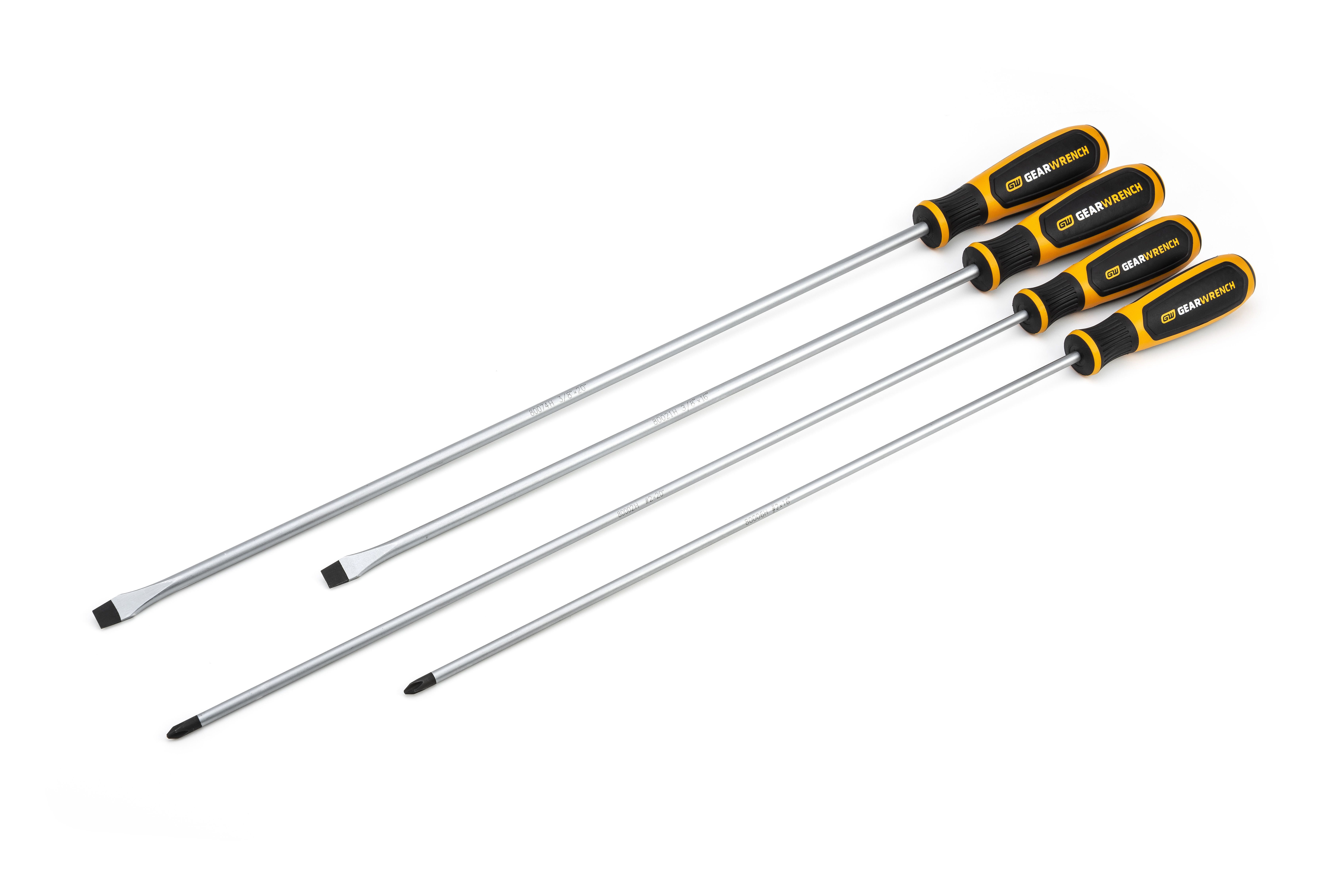 4 Piece Extra Long Phillips®/Slotted Dual Material Screwdriver Set