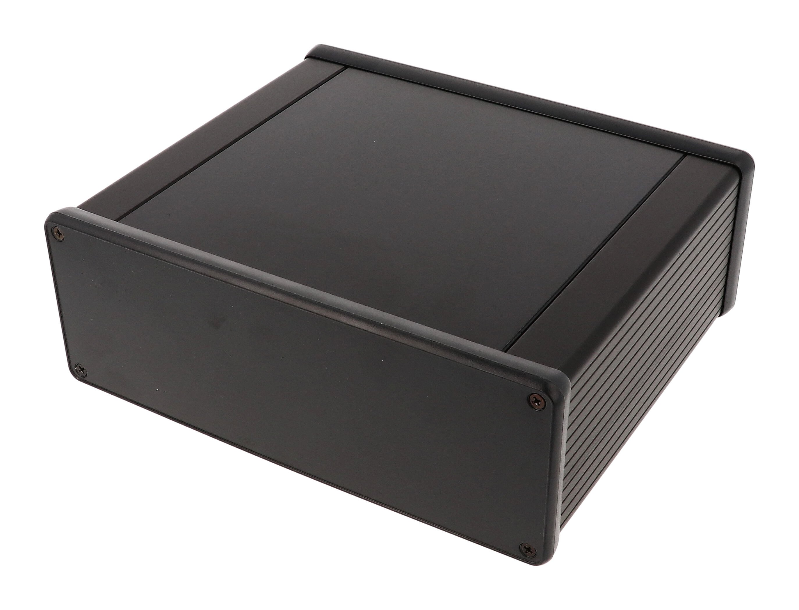 Hammond Manufacturing extruded aluminum enclosure w/ plastic closed bezels (1455U1602BK)