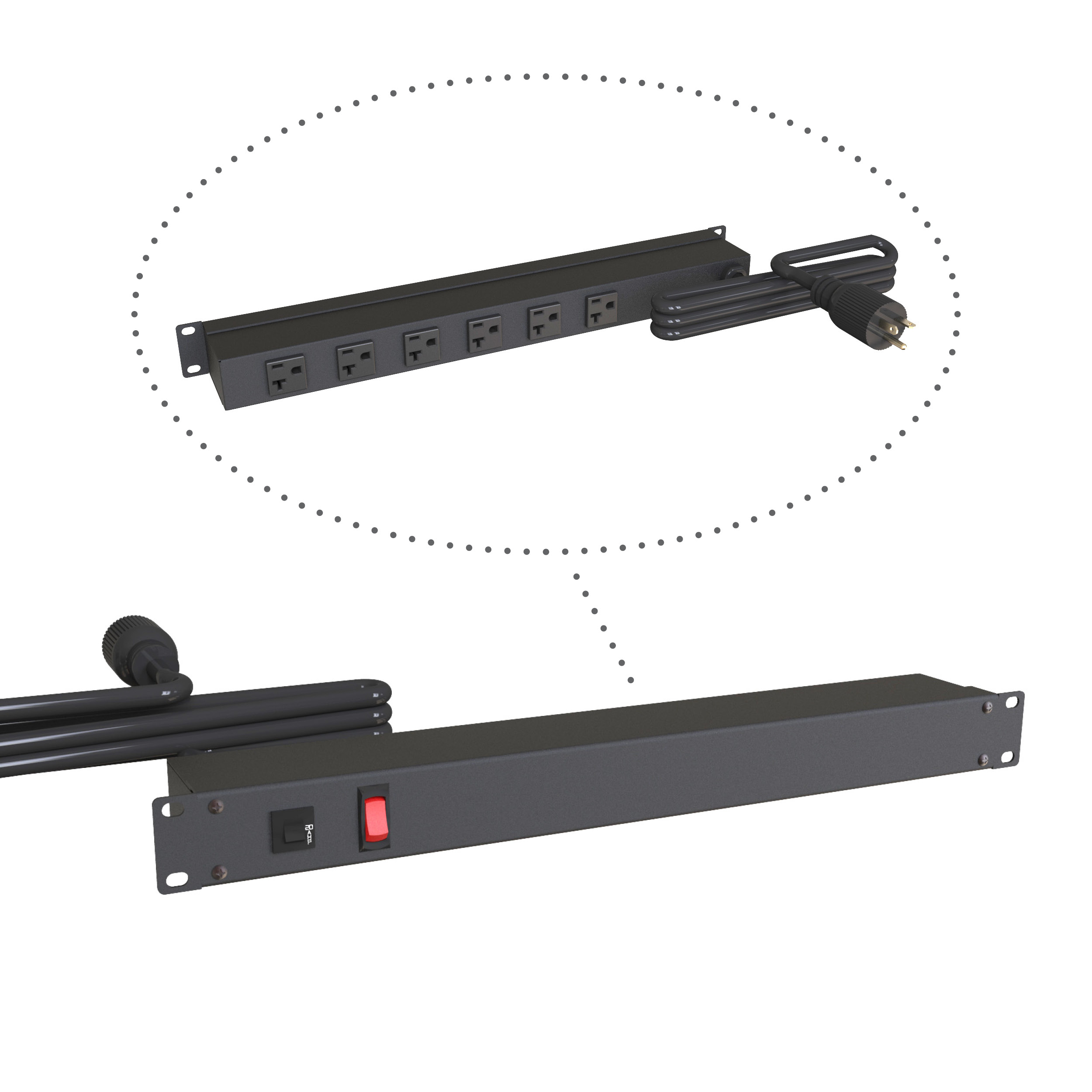 Hammond Manufacturing 20A RACK MOUNT, 6 REC ON REAR