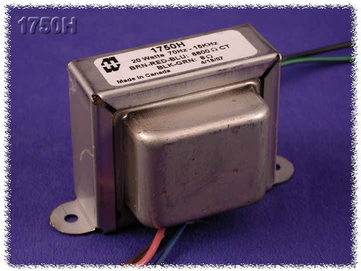 Hammond Manufacturing Output transformer, guitar amp, 6,600 C.T. ohm pri., 8 ohm sec., 20W (1750H)
