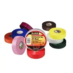 Scotch 7010297490 35 Electrical Maintenance Tape, 7 yd L 0.5 in W, 7 mil THK, Vinyl, Rubber Adhesive, PVC Backing, Assorted