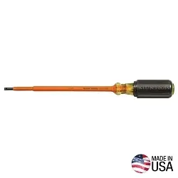 Klein 601-7-INS Screwdriver, 3/16 in Cabinet Point, Steel Shank, 10-3/4 in OAL, Plastic Handle, Black Oxide, ASTM F1505