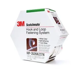 3M 7000052211 MP3526N/27N Fastener, 5 yd L 1 in W, 3 mil THK Engaged, High Performance Rubber Adhesive, White