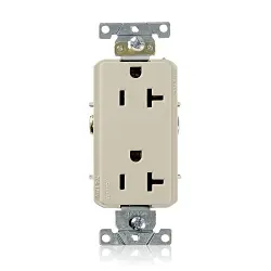 Leviton 16352-I Heavy Duty Self Grounding Duplex Receptacle, 125 V AC, 20 A, 2 Poles, 3 Wires, Ivory