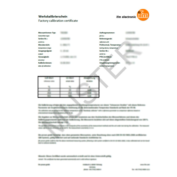 ISO calibration certificate for pressure sensors - ZC0004