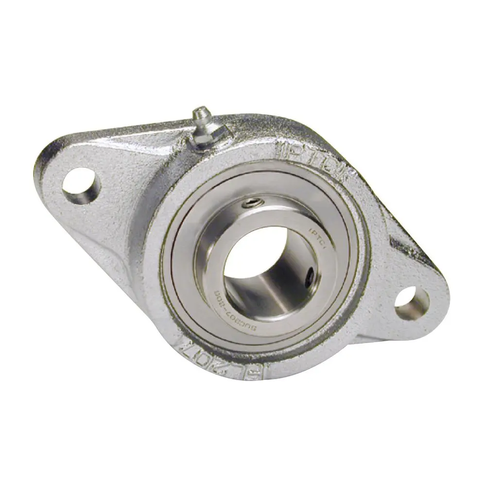IPTCI 2-Bolt Flange Ball Bearing Mounted Unit, 20 mm Bore, Nickel Plated Housing, Stainless Steel Insert, Set Screw Locking SUCNPFL204-20MM