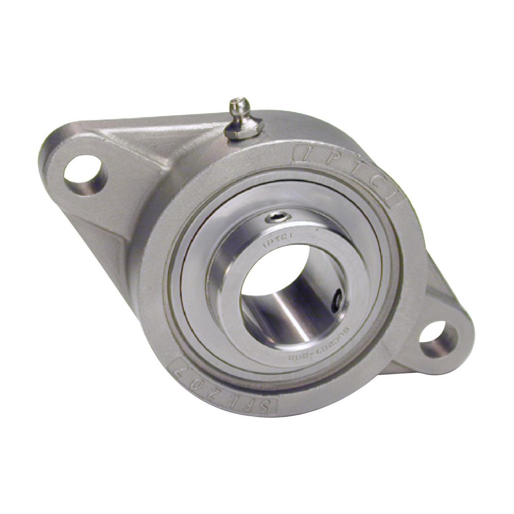 IPTCI 2-Bolt Flange Ball Bearing Mounted Unit, 0.625 in Bore, Stainless Steel Housing, Stainless Steel Insert, Set Screw Locking, IP69K-Type, Lubed for Life