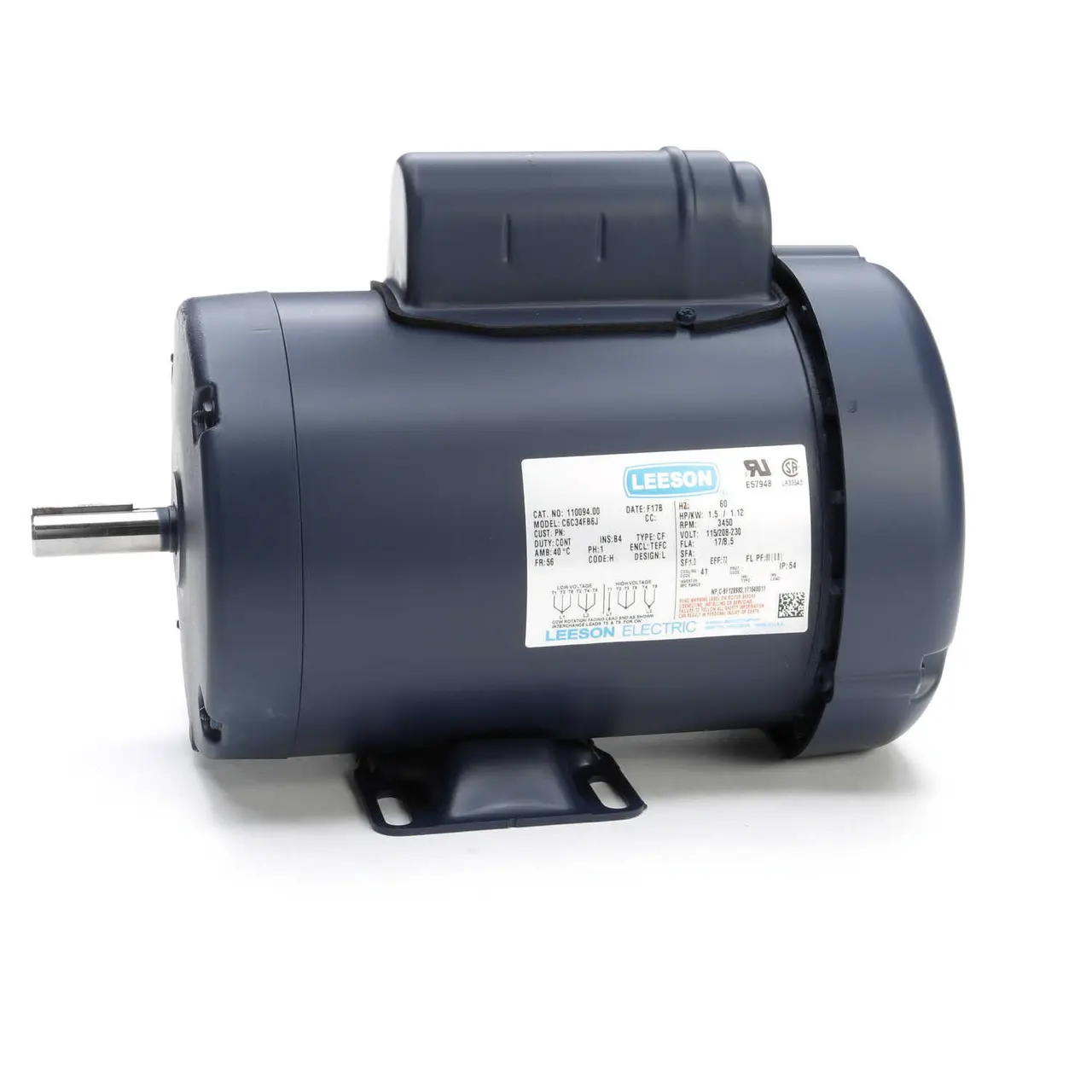 110094.00 Leeson |  1.5 hp 3450 RPM 56 Frame TEFC 115/208-230 Volts