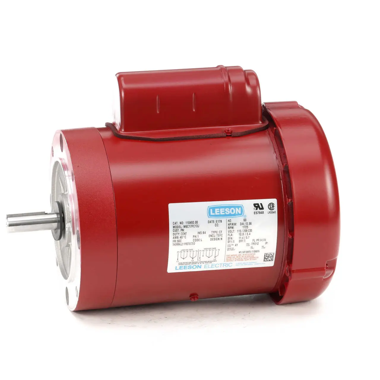 110493.00 Leeson |  3/4 hp 1725 RPM 56C Frame (Farm Duty) 115/230 Volts