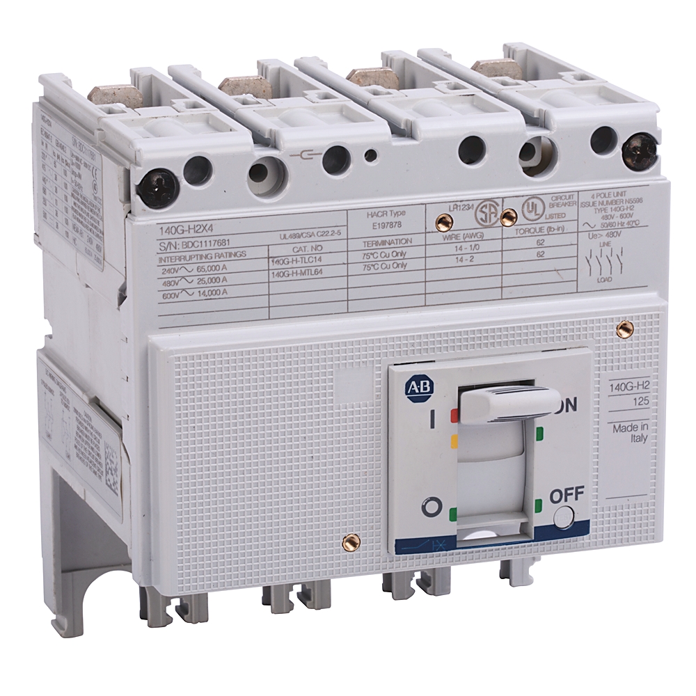 Allen-Bradley 140G-H2X4 Molded Case Circuit Breaker Frame,125A,25kA@480V,36kA@415V, 4 Pole