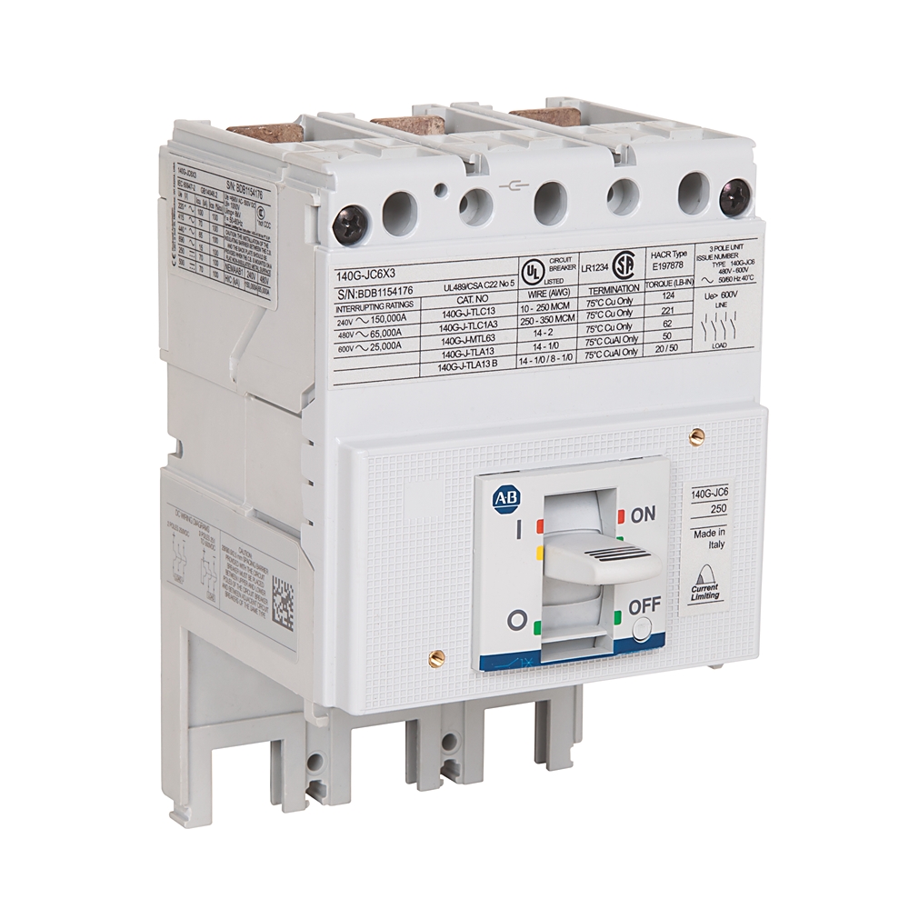 Allen-Bradley 140G-JC6X3 Molded Case Circuit Breaker Frame,250A,Current Limiting,65kA@480V,70kA@ 415V,3 Pole