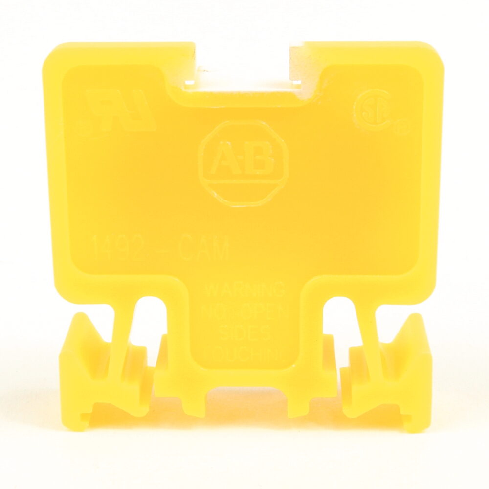 Allen-Bradley 1492-CAM1Y Terminal Block, Multi Rail Mount, 1 Pole, 55A, 600V, NEMA/EEMAC, #22a#8 AWG, Tubular Screw w/Pressure Plate, Yellow, (Pks Qty 50 pcs)