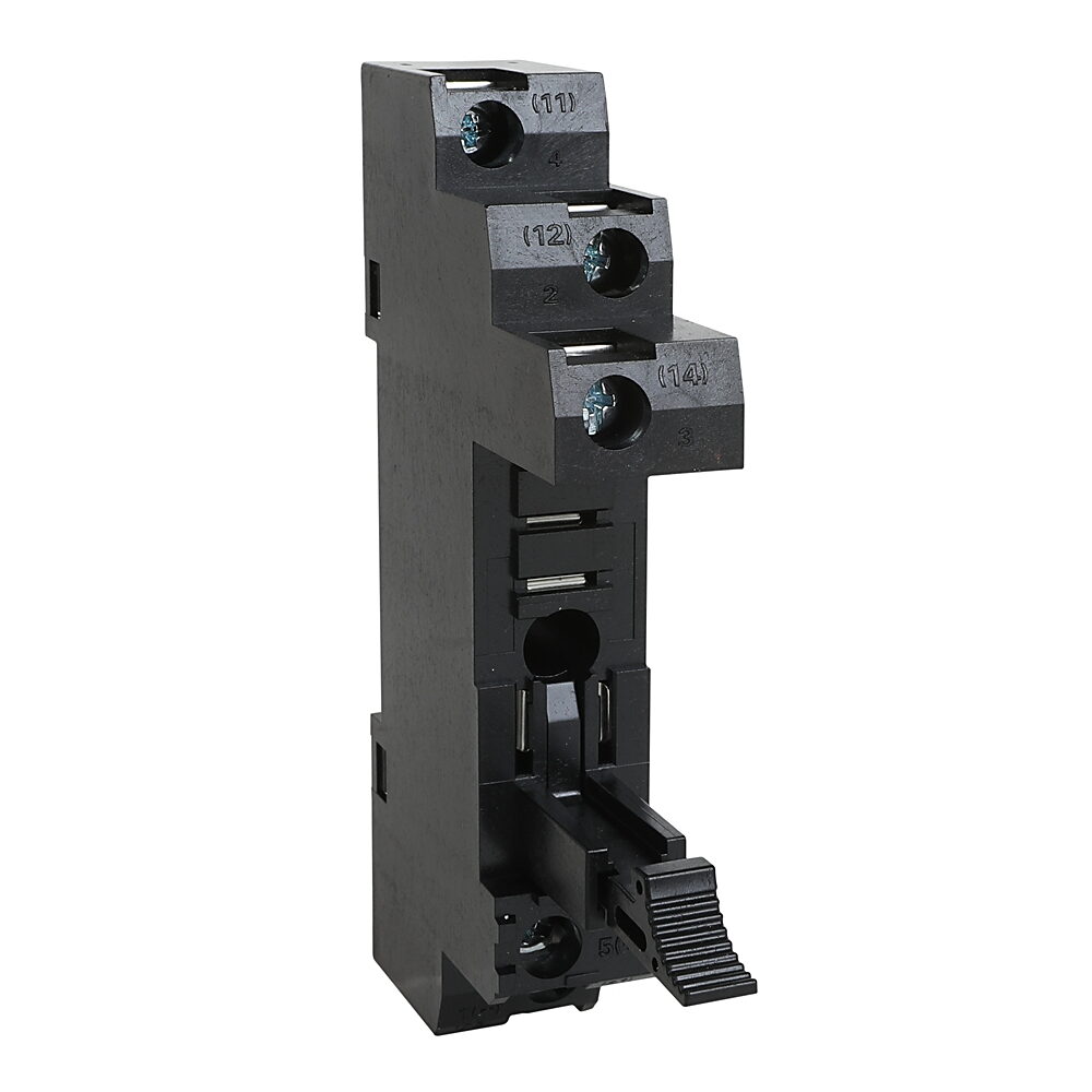 Allen-Bradley 700-HN121 5 blade miniture socket with 10 Amp rating for use with 1 pole, 700 HK relays. Accepts forked lug conductors. Socket has built in retainer clip.