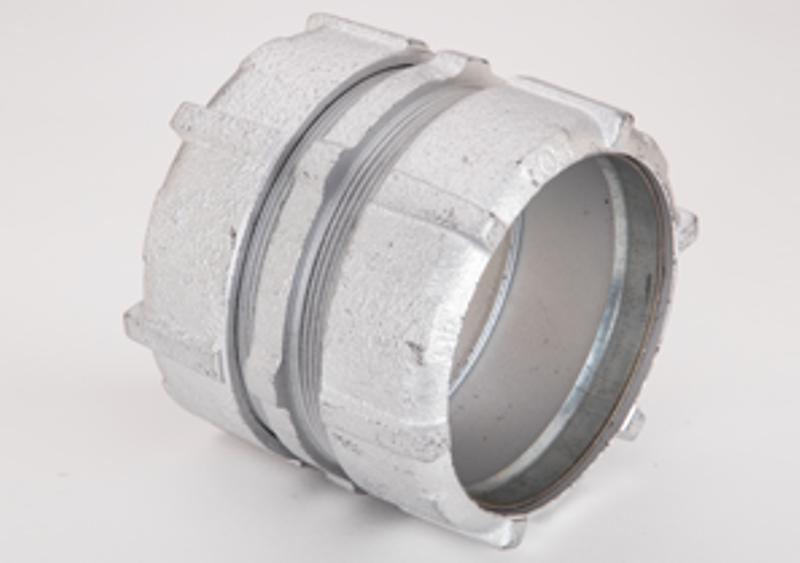 Bridgeport 3108 Concrete Tight Compression Coupling, 3-1/2 in, For Use With Rigid/IMC Conduit, Malleable Iron, Zinc Plated