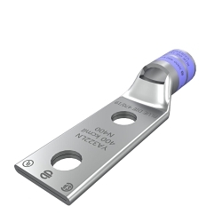 Burndy YA322LN HYLUGTM YA322LN YA-2LN 2-Hole Compression Lug With Inspection Window, 400 kcmil Stranded Copper Conductor, Die Code: 19/470, 1/2 in Stud, Electro-Tin Plated Copper