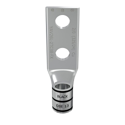 Burndy YAV26L2TC38FX HYLUGTM YAV26L2TC38FX YAV-L-2TC-FX 2-Hole Compression Lug With Inspection Window, 2/0 AWG Flexible/Stranded Copper Conductor, Die Code: 13, 3/8 in Stud, Copper