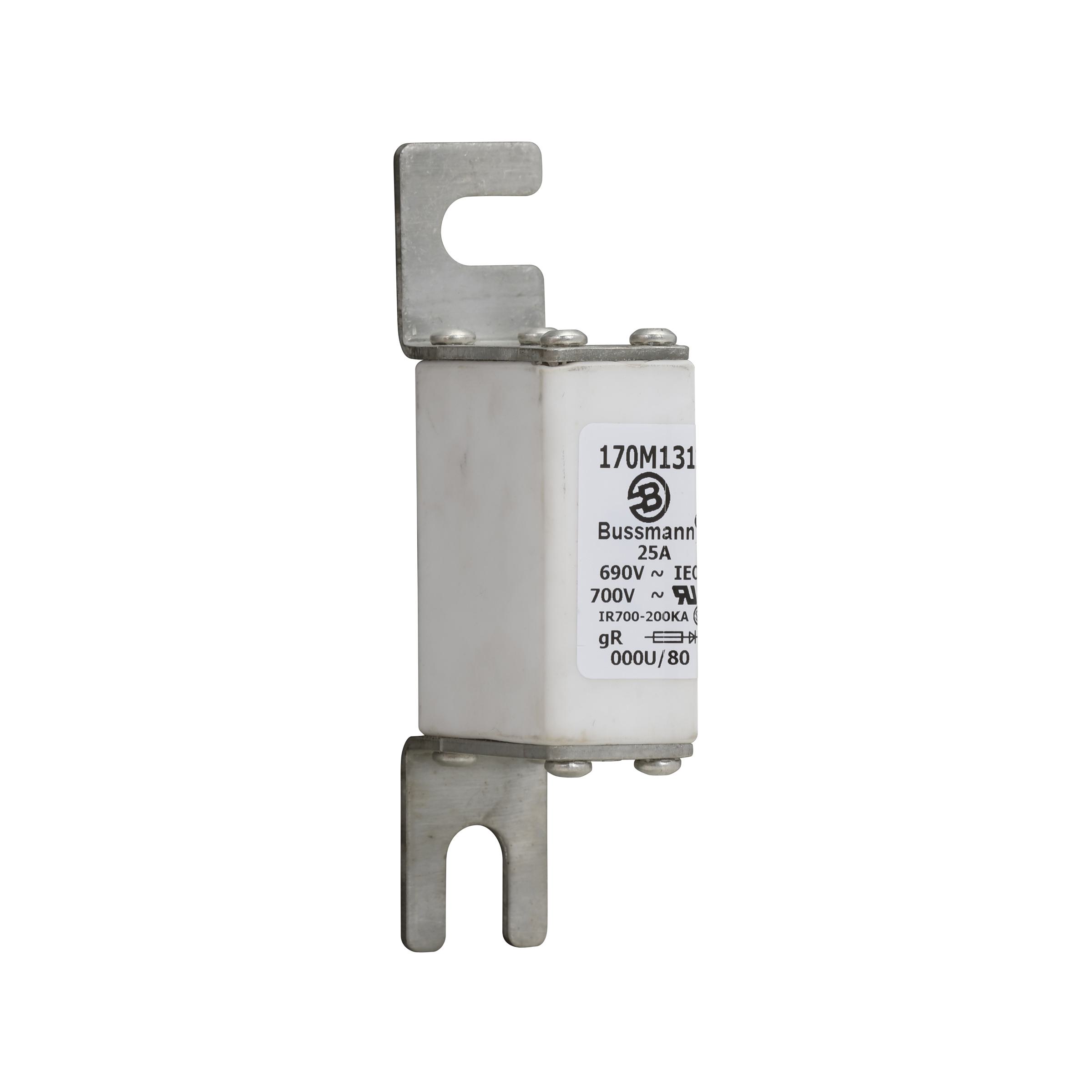 Bussmann 170M1311 Semi-Conductor High Speed Fuse, 25 A, 690 V, 200 kA Interrupt, Class: gR, Square Body