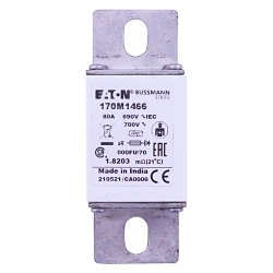 Bussmann 170M1466 Semi-Conductor High Speed Fuse, 80 A, 690 V, 200 kA Interrupt, Class: aR, Square Body
