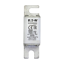 Bussmann 170M2621 Type 80 High Speed Fuse, 400 A, 690 V, 200 kA Interrupt, Class: aR, Square Body