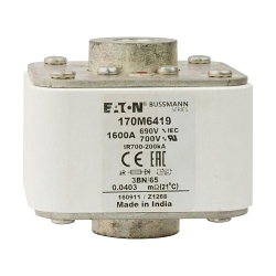 Bussmann 170M6419 Semi-Conductor High Speed Fuse, 1600 A, 690 V, 200 kA Interrupt, Class: aR, Square Body